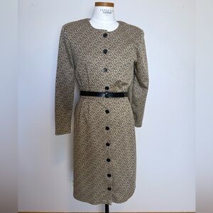 Willow Ridge Vintage button up belted floral tan brown black floral dress small